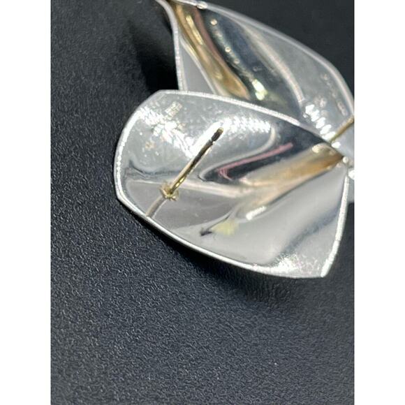 Signed Designer Sterling Silver & *14K Gold Post DESIGNER Modern Post Earrings - Picture 15 of 16